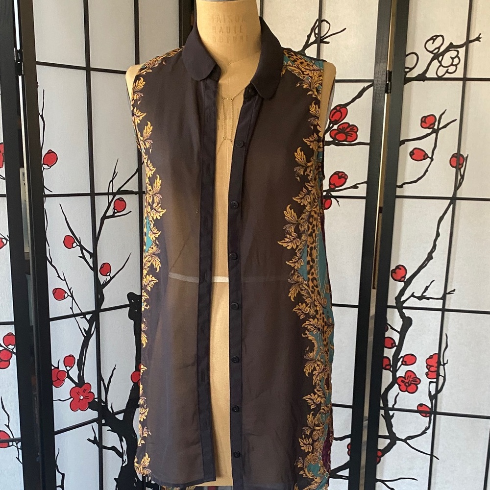 Divided Black and Gold Button Down Shirt